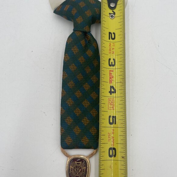 Vintage Green & Gold Plaid Men’s Tie Red & Gold Enamel Military BadgeVeterans of - Picture 5 of 5